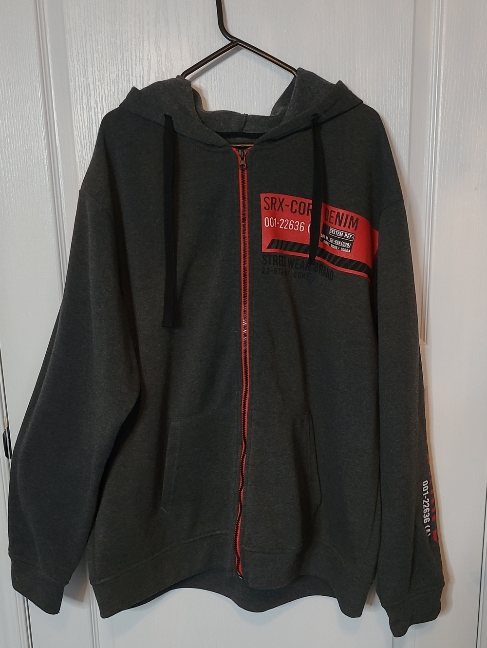 Men's Dark Gray Zip-Up Hoodie with Red Accent -
